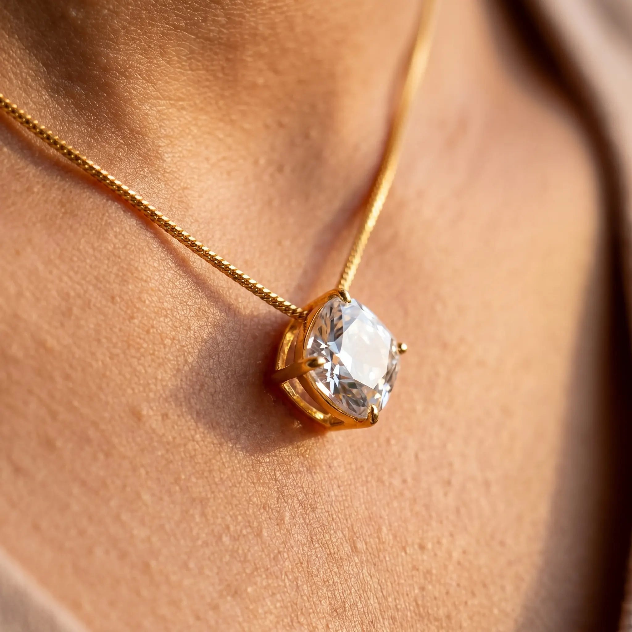 Rushvi 10MM Cushion Cut CZ Gold Plated Solitaire Pendant