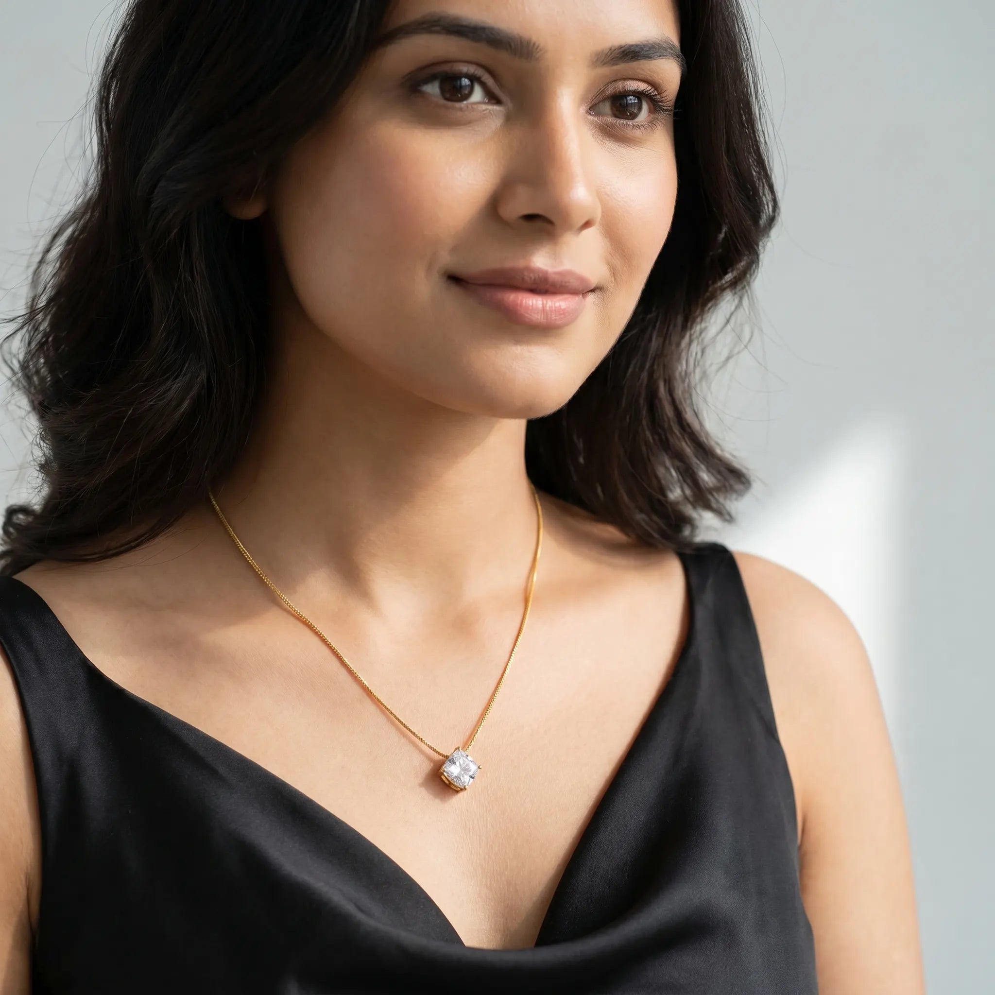 Rushvi 10MM Cushion Cut CZ Gold Plated Solitaire Pendant