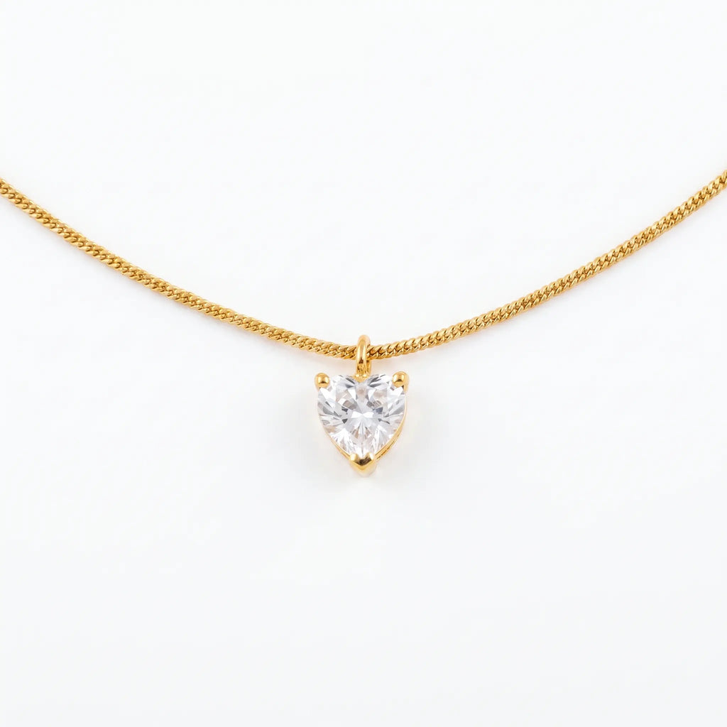 Rushvi 8MM Heart Shaped CZ Gold Plated Solitaire Pendant