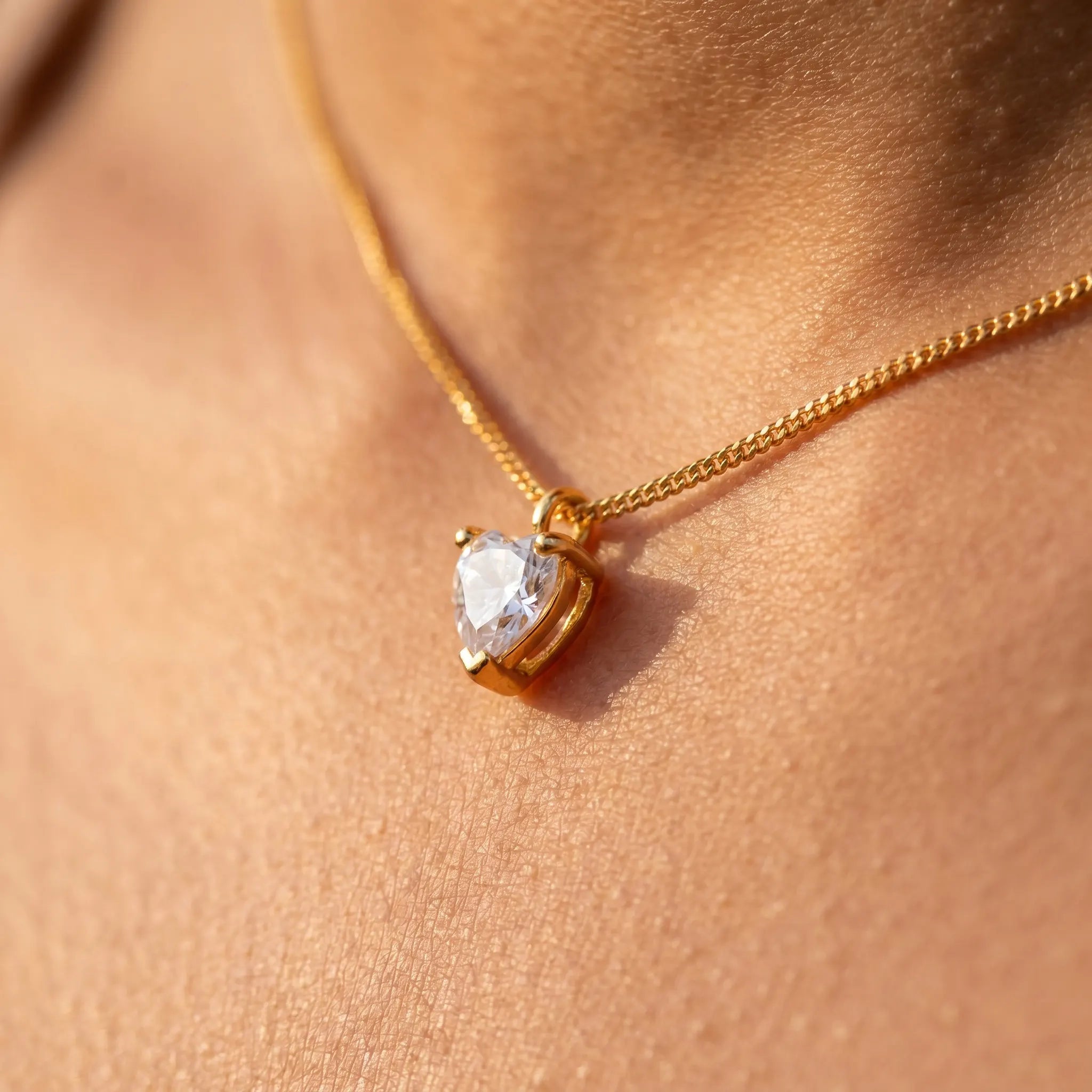 Rushvi 8MM Heart Shaped CZ Gold Plated Solitaire Pendant