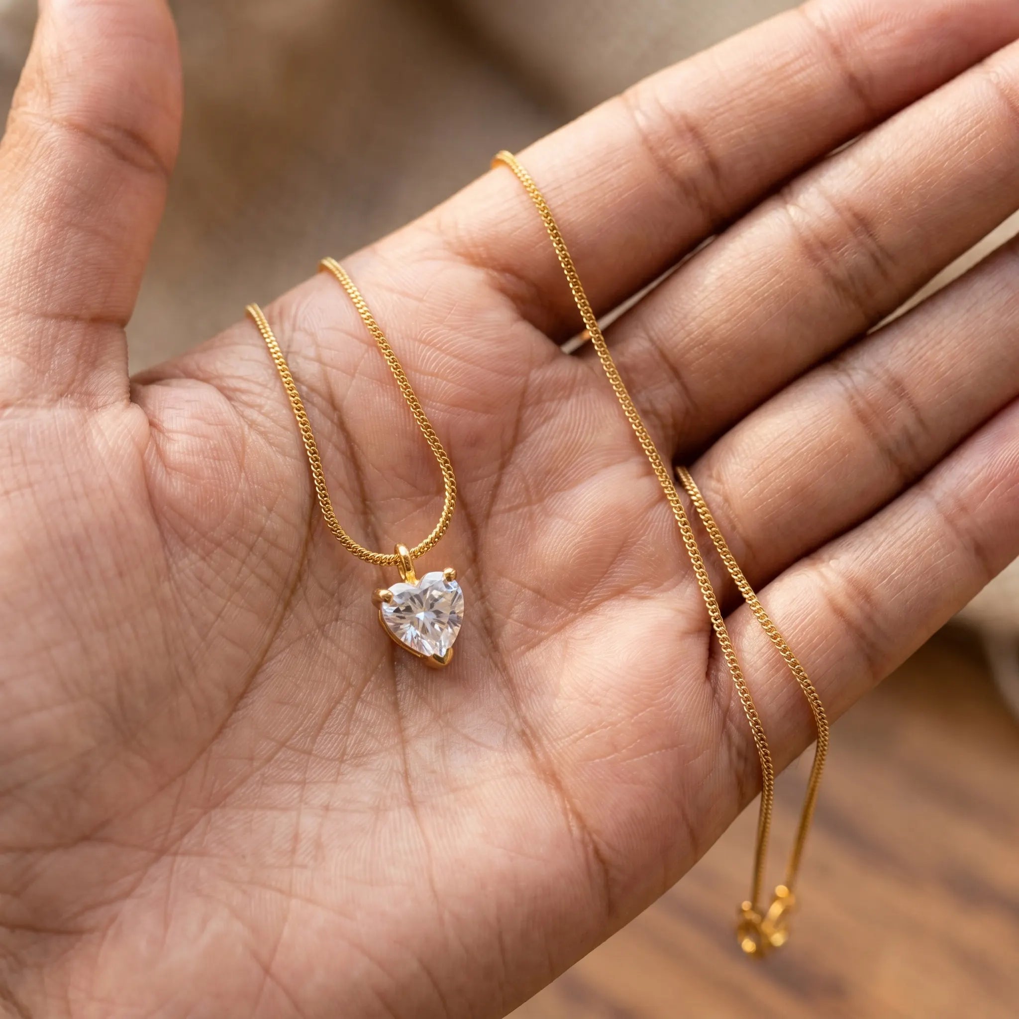 Rushvi 8MM Heart Shaped CZ Gold Plated Solitaire Pendant