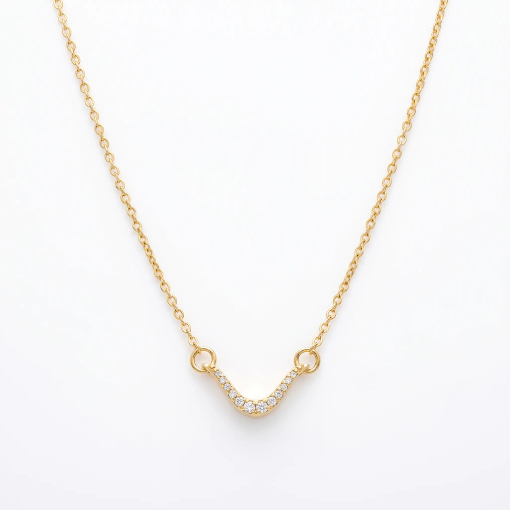 Rushvi Fluid Wave Pavé CZ Gold Plated Curved Bar Necklace