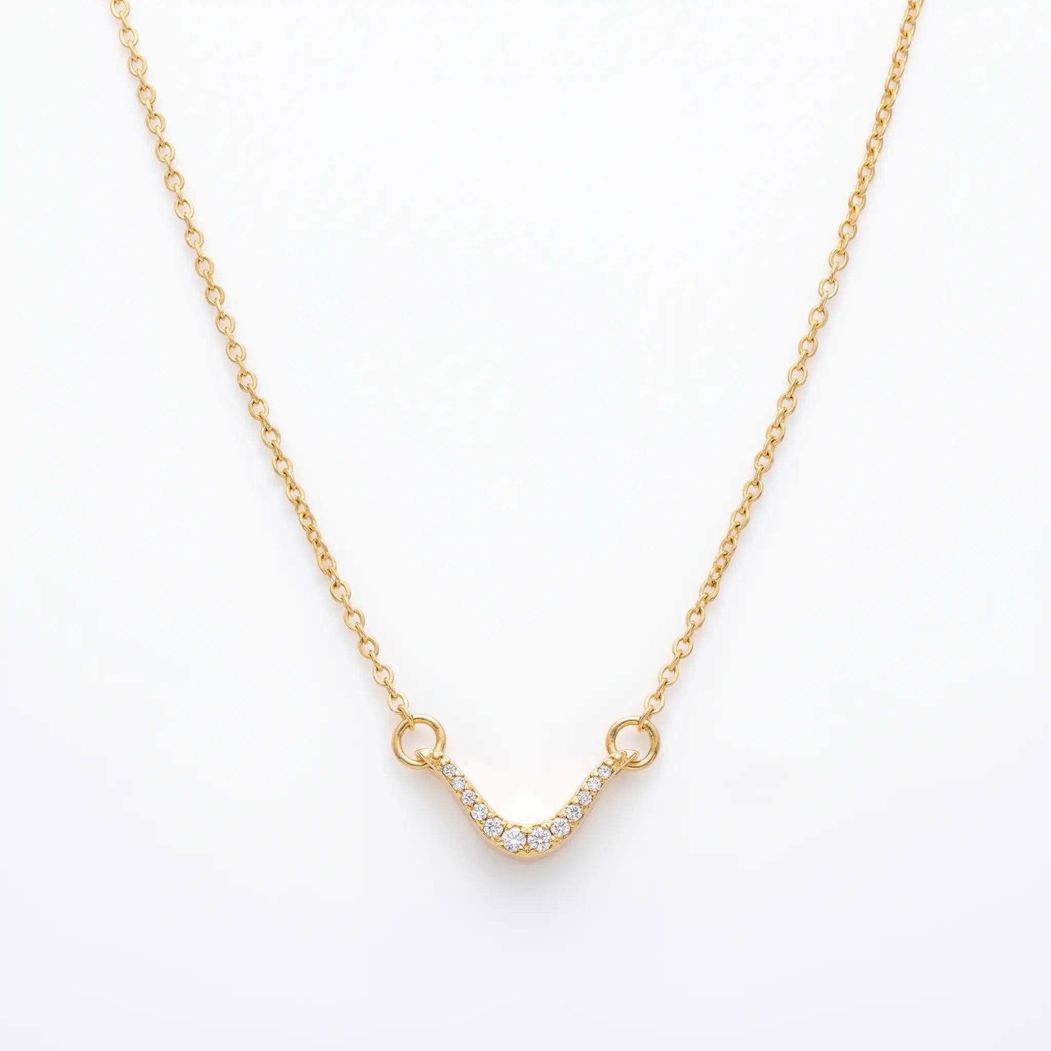 Rushvi Fluid Wave Pavé CZ Gold Plated Curved Bar Necklace