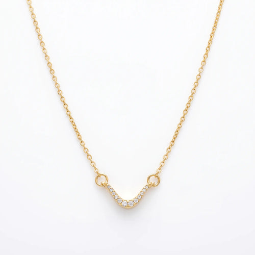 Rushvi Fluid Wave Pavé CZ Gold Plated Curved Bar Necklace